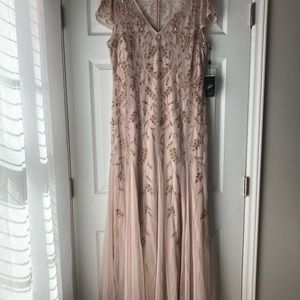 NWT Adrianna Papell hand beaded godet gown with v neck